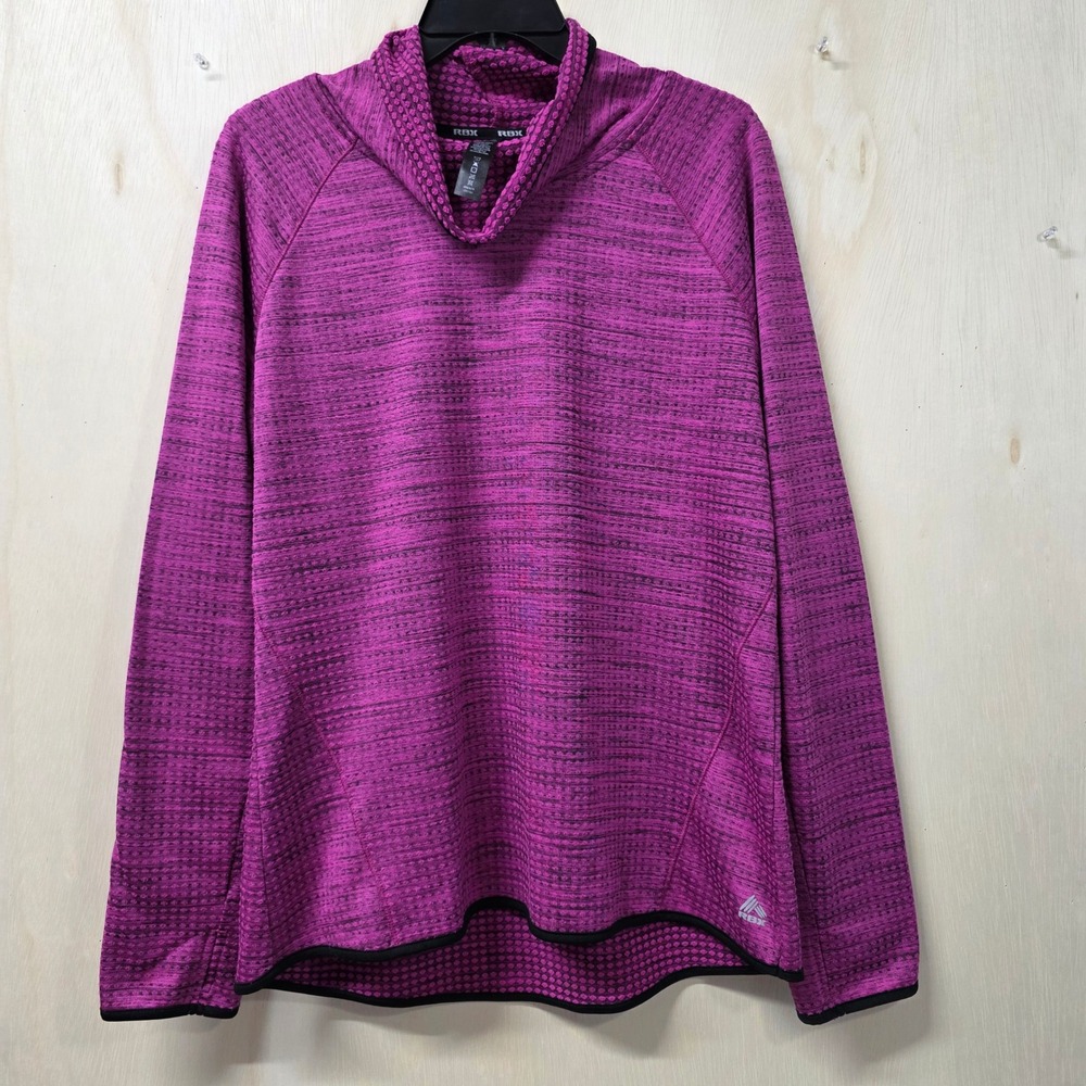 RBX Womens Magenta Space Dye Cowl Neck Performance Pullover Thumbholes Large